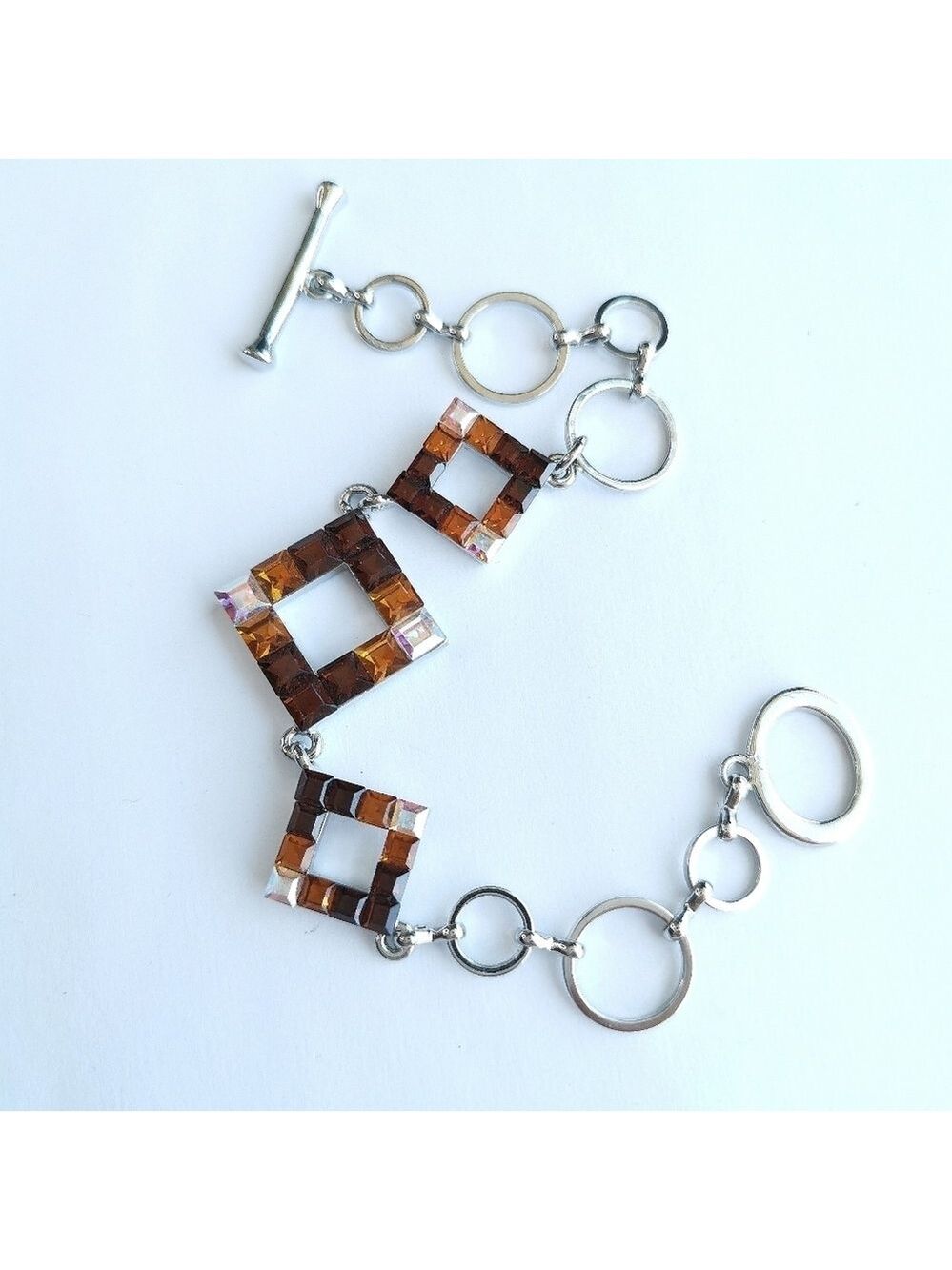 Swarovski crystal geometric  link bracelet silver brown